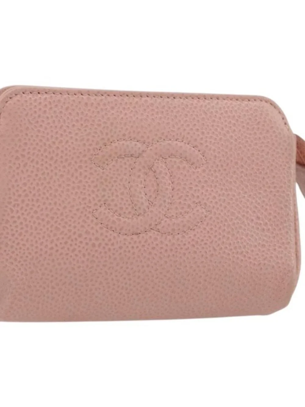 CHANEL Pouch Grained Calf Skin Pink Gold CC Auth 101855